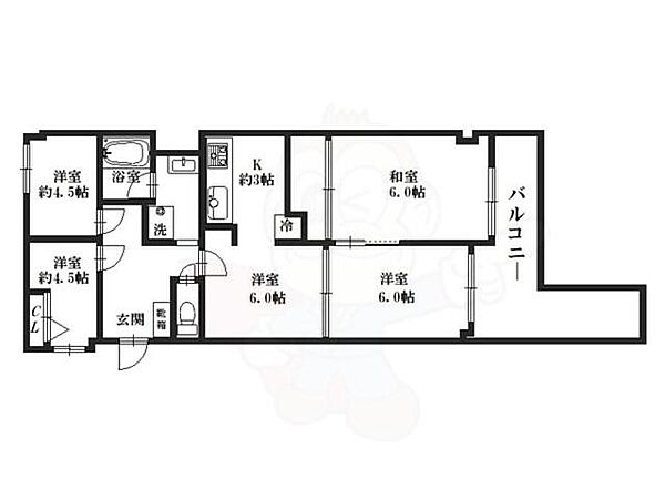 大阪府豊中市待兼山町(賃貸マンション4DK・1階・60.01㎡)の写真 その2