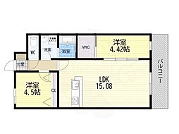 豊中市三和町1丁目マンション 2LDKの間取図画像