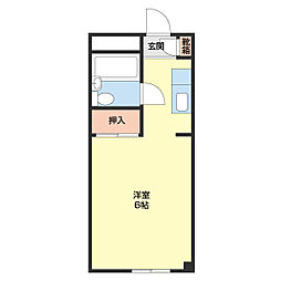 孝子ハイツ 2階1Kの間取り