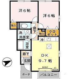 メゾン・プレール栗栖 1階2DKの間取り