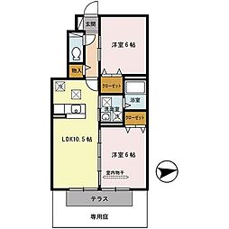 カーサ・ステラ西浜 1階2LDKの間取り