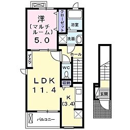 グランソレイユ 2階1LDKの間取り