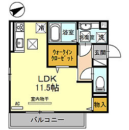 D-room出島 1階ワンルームの間取り