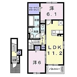 コーネリア西浜I 2階2LDKの間取り