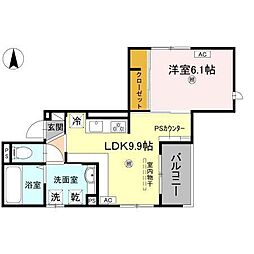 D-Luce寄合町(ディールーチェヨリアイマチ) 2階1LDKの間取り