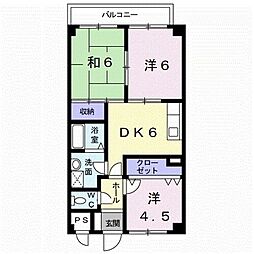 ハーベスト壱番館 2階3DKの間取り