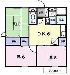グリーンハイム 2階3DKの間取り