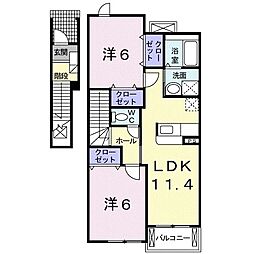 プレシャスコートＫ東松江II 2階2LDKの間取り