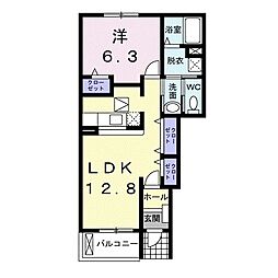 リヴィエールII 1階1LDKの間取り