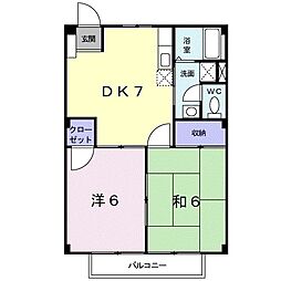ハイツノア 2階2DKの間取り