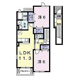 リエーヴル 2階2LDKの間取り