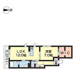 シャーメゾン黒田 2階1LDKの間取り