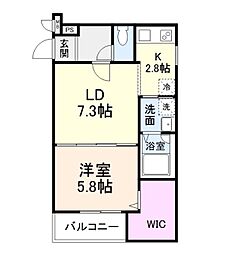 ラフィーネ石本II 202 2階1LDKの間取り