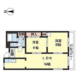 プレゼンス西浜 2LDKの間取図画像
