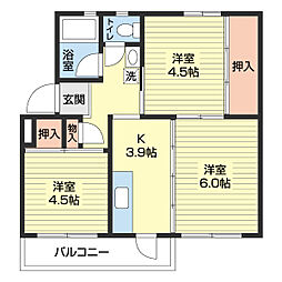ビレッジハウス鳴滝19号棟 3Kの間取図画像