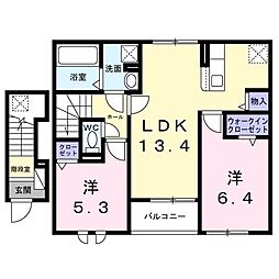 ラ・ルーエ II 2LDKの間取図画像