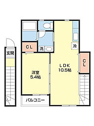 TJ鳴神2 A棟B棟 1LDKの間取図画像