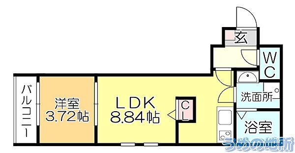 サクラメント久留米 102｜福岡県久留米市篠原町(賃貸アパート1LDK・1階・30.85㎡)の写真 その2