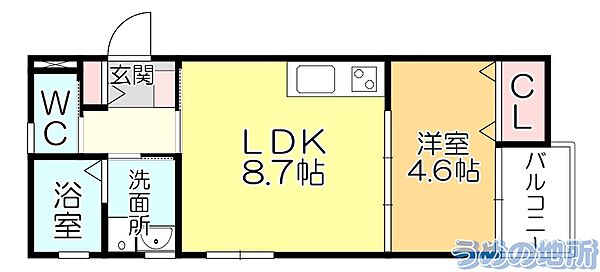 ティーレグノ野伏間B 103｜福岡県久留米市荒木町白口(賃貸アパート1LDK・1階・33.41㎡)の写真 その2