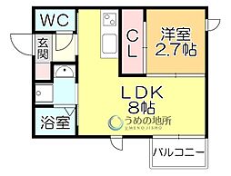 フィーリックス久留米大前I 1階1LDKの間取り