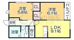 Leaf津福駅南 2LDKの間取図画像