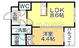 GlanZ 六ツ門 1LDKの間取図画像
