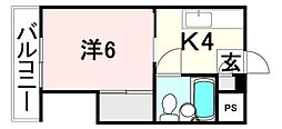 コーポ新 1Kの間取図画像