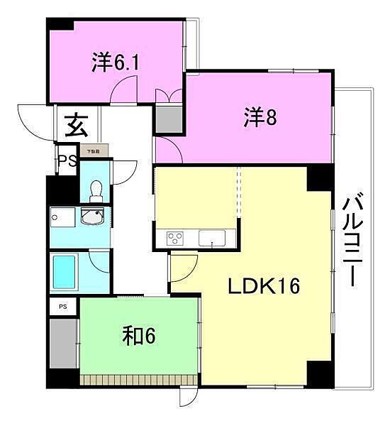 ロイヤルメゾン岩崎町 305 号室｜愛媛県松山市岩崎町2丁目(賃貸マンション3LDK・3階・80.00㎡)の写真 その2