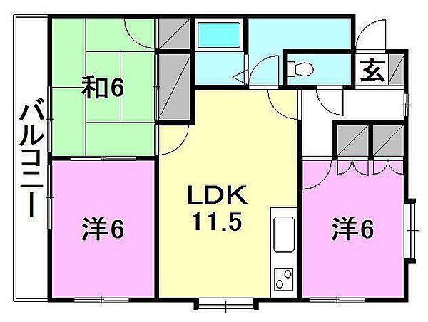 サザンキャッスル大野 306 号室｜愛媛県松山市朝生田町1丁目(賃貸マンション3LDK・3階・63.92㎡)の写真 その2