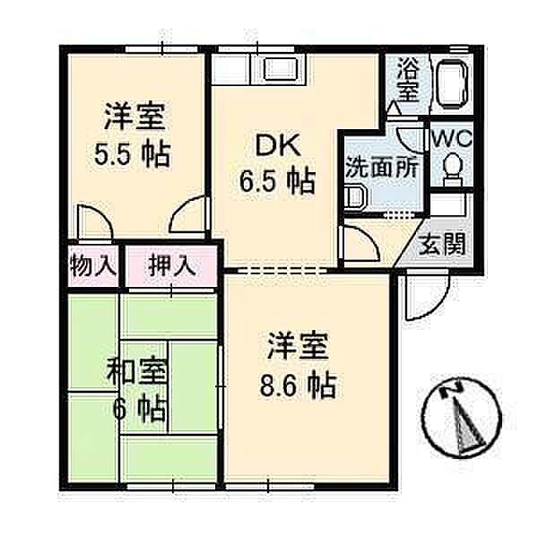 イースタンハイツA・B・C C-101 号室｜愛媛県松山市南久米町(賃貸アパート3DK・1階・55.05㎡)の写真 その2