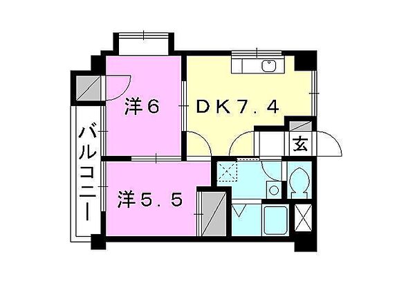 ノイシュロス久万ノ台 203 号室｜愛媛県松山市久万ノ台(賃貸マンション2DK・2階・41.85㎡)の写真 その2