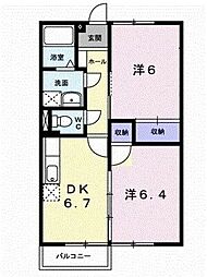 エルディム畑寺 2DKの間取図画像