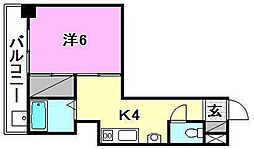 第2森ビル 1Kの間取図画像