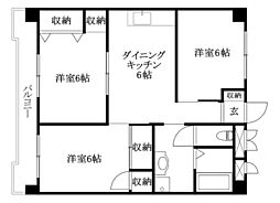 フェリオ市駅西2 3DKの間取図画像