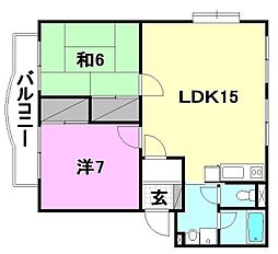 ファミールシャンポール 2LDKの間取図画像