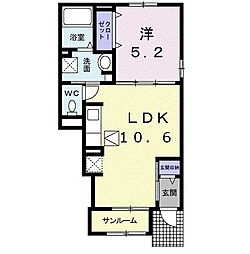 シャーロームＳ 102 号室 1階1LDKの間取り