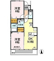 プルミエールA 2DKの間取図画像