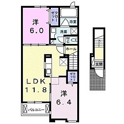 ア・ピアチェーレA 2LDKの間取図画像
