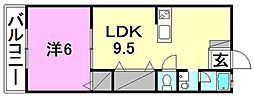 東栄荘 1LDKの間取図画像