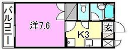 湯築ロジュマン2 1Kの間取図画像