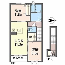 フェリシードひめばらA 2LDKの間取図画像