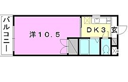 山西マンション 1DKの間取図画像