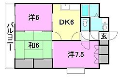 グランドールオオニシ 3DKの間取図画像