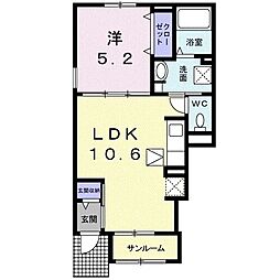 カーサフェリーチェA 1LDKの間取図画像
