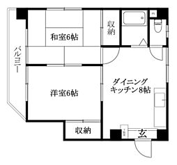 ルミエール朝生田 2DKの間取図画像