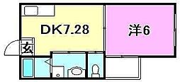 オックスフォードサーカス春日町別館 1DKの間取図画像