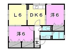ハイカムール土居田 2LDKの間取図画像