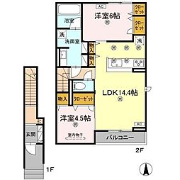 アヴェンセ B棟 2LDKの間取図画像