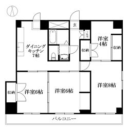 レジデンス勝山 4DKの間取図画像