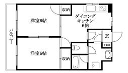 グレース辻町 2DKの間取図画像